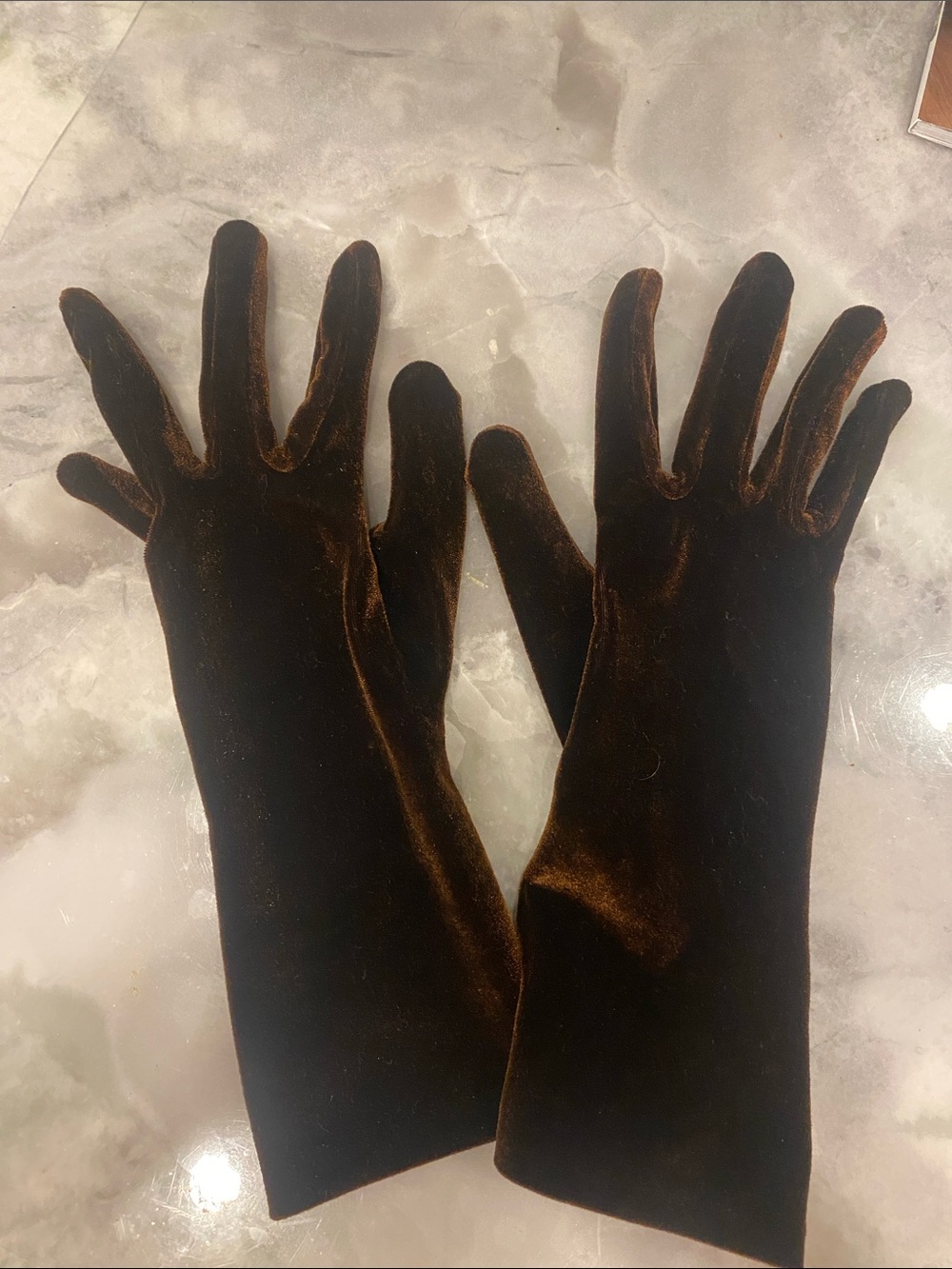 Classic Long Velvet Gloves - Brown size small